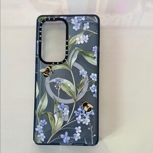 Casetify Dark Blue Bee Floral Samsung Phone Case